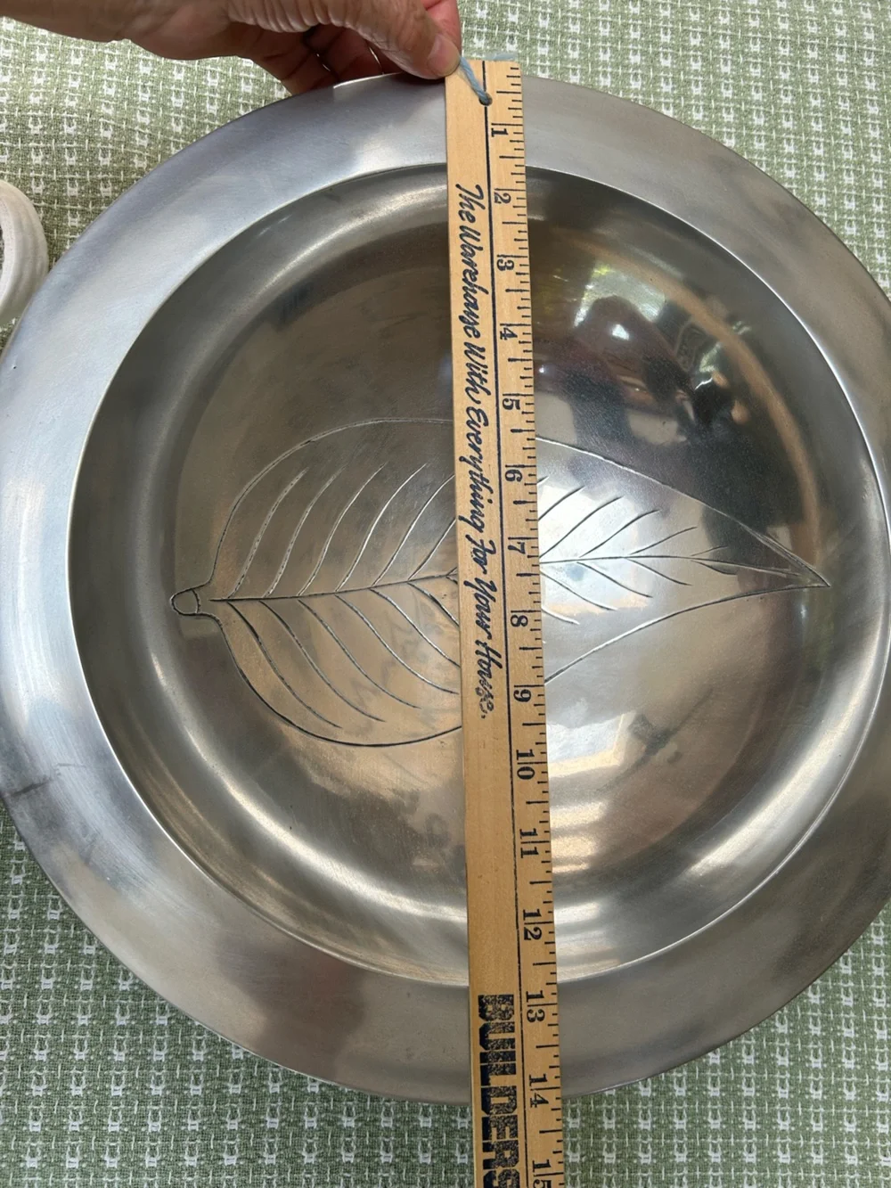 Polished Silver toned Leaf-Engraved Serving Bowl, originally $30+ from Pier One.